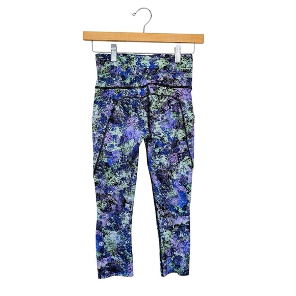 Lululemon Fast & Free 7/8 Crop Capri Women Leggings Purple Green 4 Athletic Gym - Picture 4 of 9